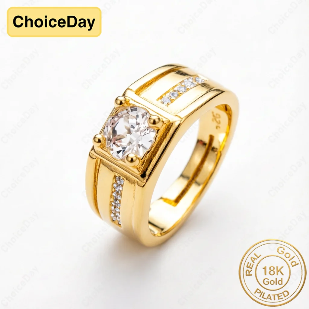 

18K Gold Plated Luxury Wide-Claw Four-Prong Zirconia Ring for Women - Fashion Wedding Party Gift Accessories