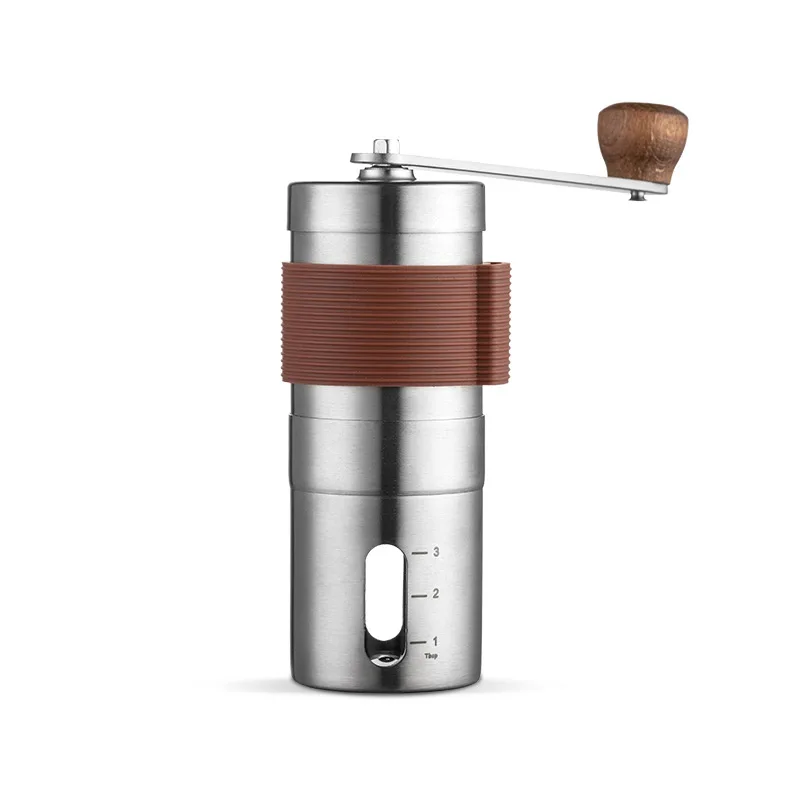 

Hand Cranked Coffee Bean Grinder Stainless Steel Can Make Different Sizes Transparent Powder Bin Design for Cafe Outdoor