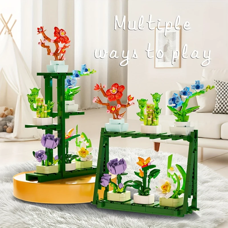 

[645pcs] 6 styles mini potted plant building block set, 14+, collector-grade desktop ornament