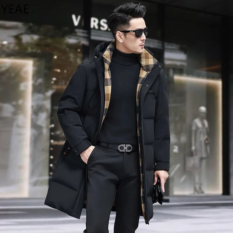 YEAE Men's Winter Down Jacket Removable Hat Designer Clothes Men Duck Down Padding Jackets for Men Male Coat Casual Man Sack