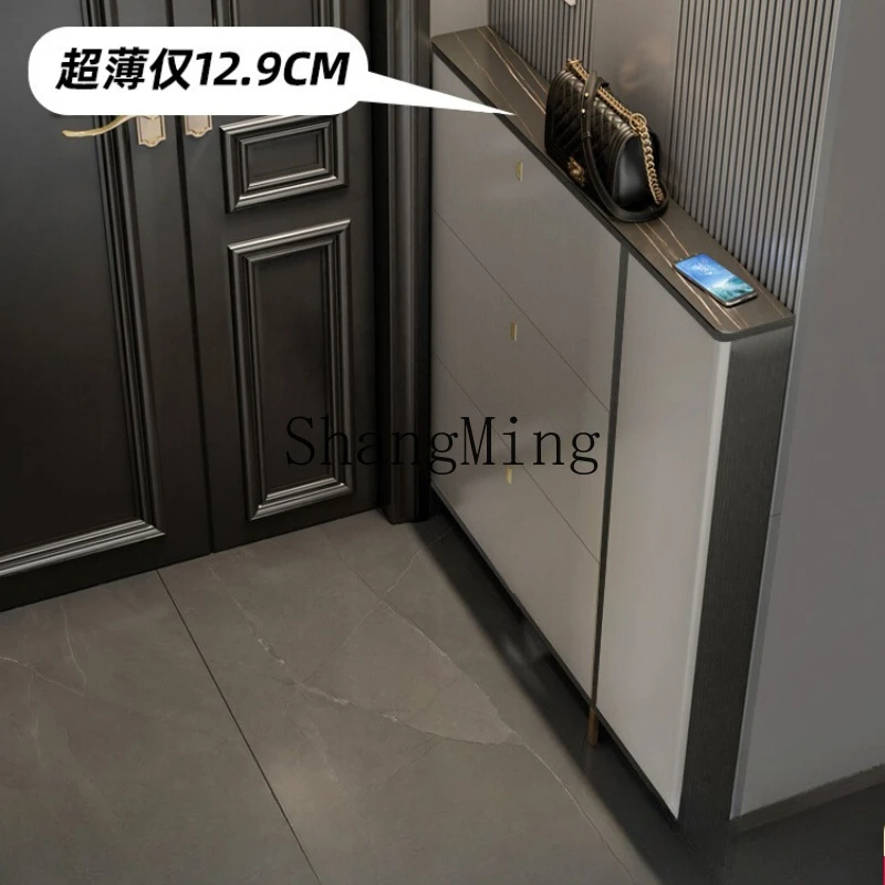 

DHY ultra-thin shoe cabinet household door is extremely narrow, modern simple rock slab solid wood home