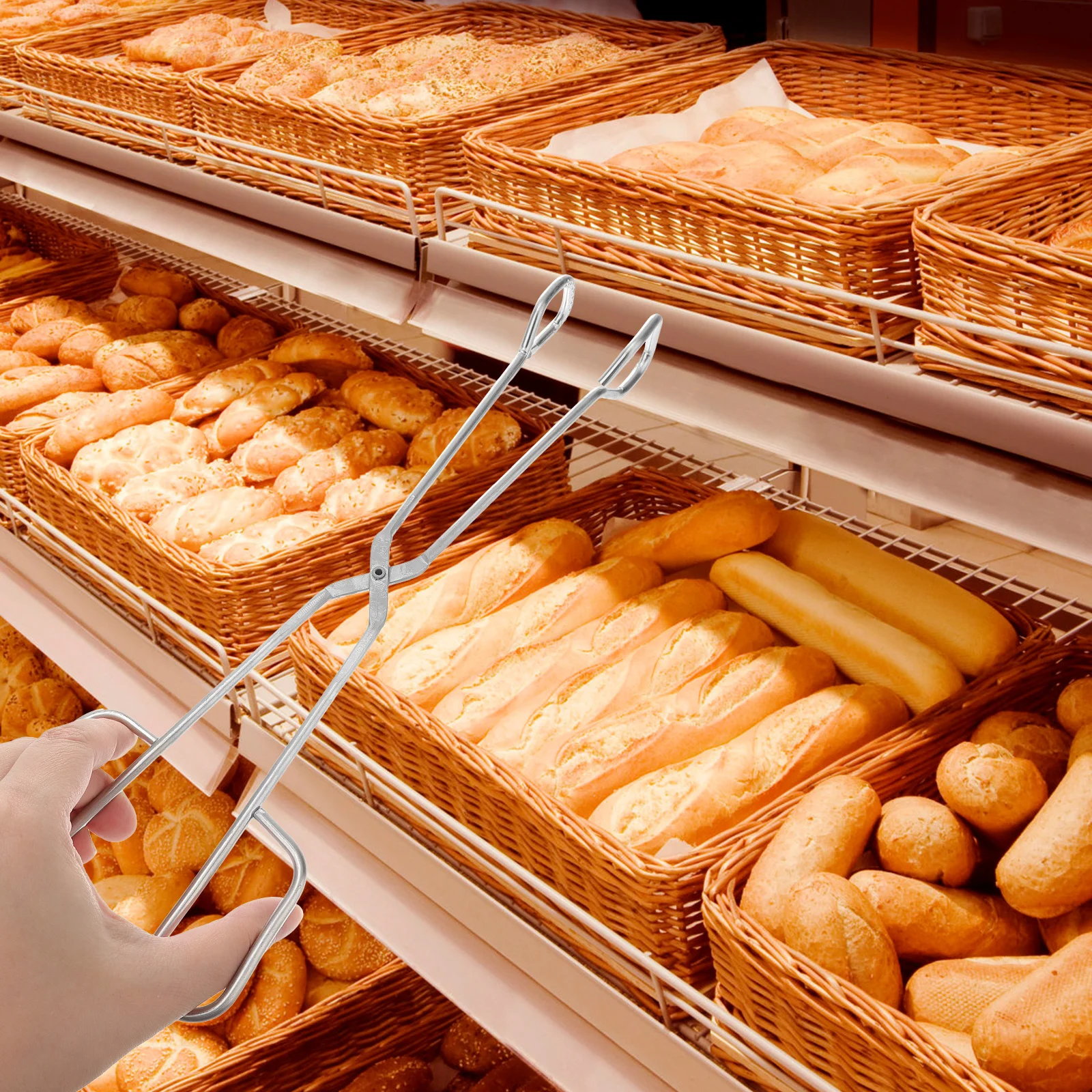 

1pc Stainless Steel Food Clamp Grey Kitchen Serving Tong For Pastry Bread Cake Salad Steak Buffet Barbecue Use Food Clip