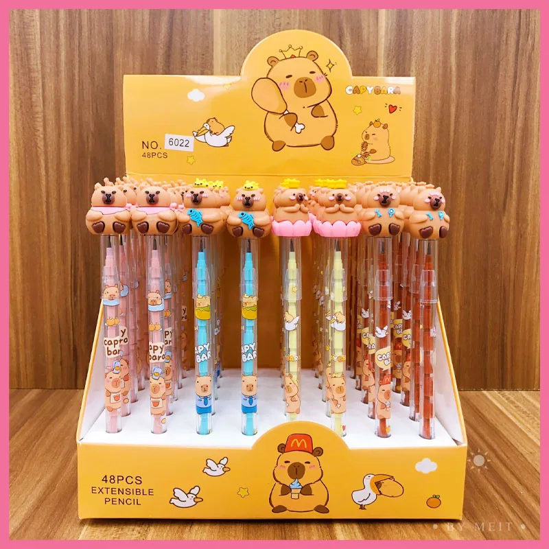 

New Hot Selling Learning Stationery Kawaii Kapibala Bullet Head Non-Sharpened Boutique Durable Pencil 48pcs Student Supplies