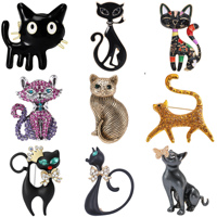 Enamel Cat Brooches for Women Unisex Rhinestone Animal Pins Banquet Party Backpack Gifts Jewelry Accessories