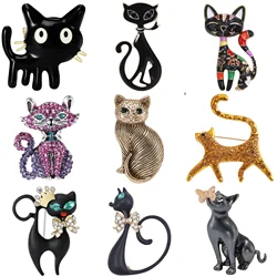 Enamel Cat Brooches for Women Unisex Rhinestone Animal Pins Banquet Party Backpack Gifts Jewelry Accessories