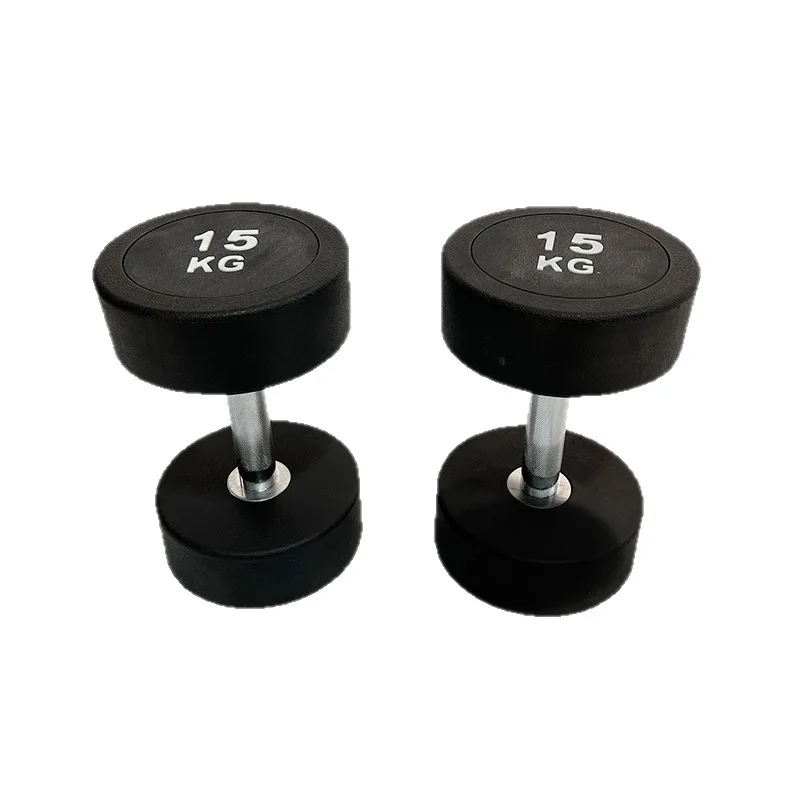 Mancuerna con cabeza redonda recubierta de goma para gimnasio, levantamiento de pesas en casa para hombres, barra antideslizante y resistente al desgaste