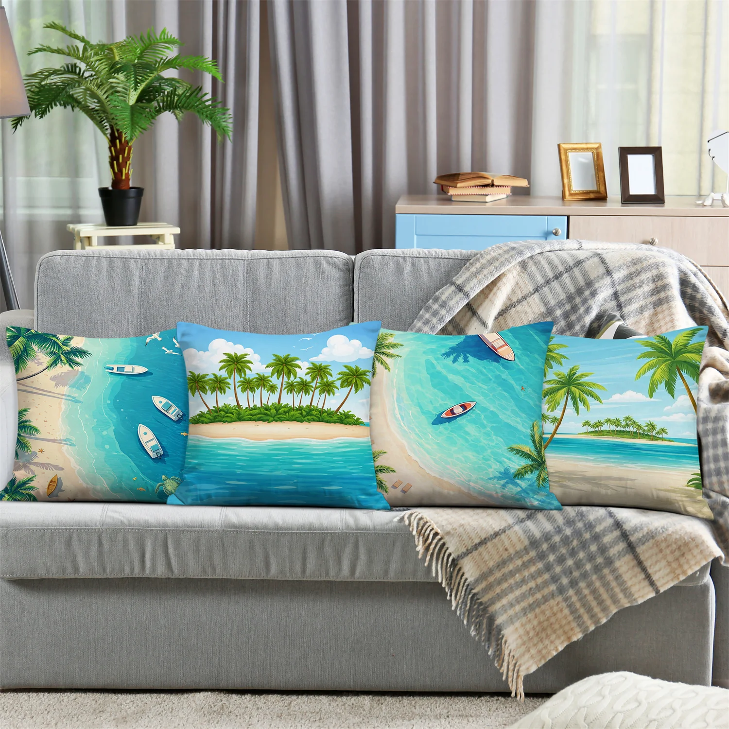 Fresh tropical island style digital printing pillow cover Short plush Suitable living rooms bedrooms sofas throw cushion cover