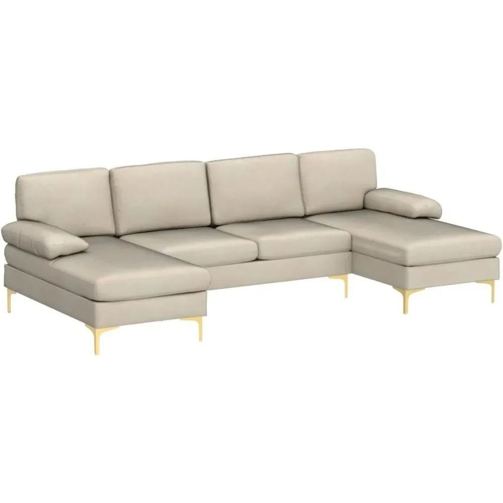 

double chaise longue, sectional sofa set, with soft 5.9" thick seat padding, metal gold legs