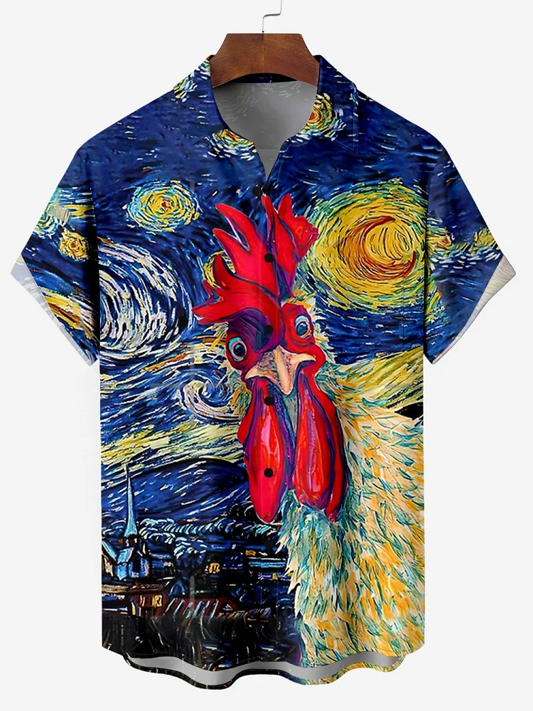 

Hawaiian Men's Shirt Summer Short Sleeve Fashion Kung Fu Chicken 3D Print Shirts for Men Casual Beach 6XL For Male Shirt