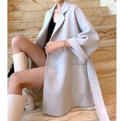 Ripple Wool Coat Women's Autumn Short Cashmere Coat Female Mid-length Black Coat Loose Lace Beige Coat Camel Fashion Casual Coat