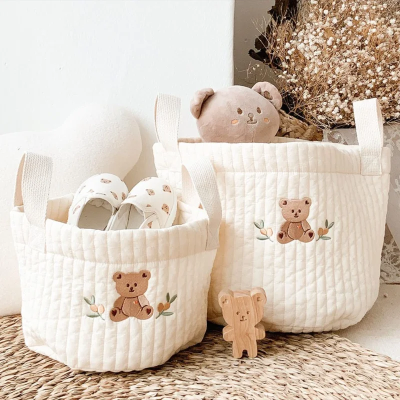 

Toy Storage Bag for Diaper Bag Nappy Caddy Baby Items Newborn Crib Organizer Bedding Cotton Embroidery Mommy Bag Storage bucket