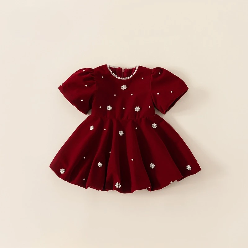 Children Dress Pearl Red Dress Princess Dresses Children Performance Dress Kids Dresses for Girls Kids Clothes فساتين الأطفال