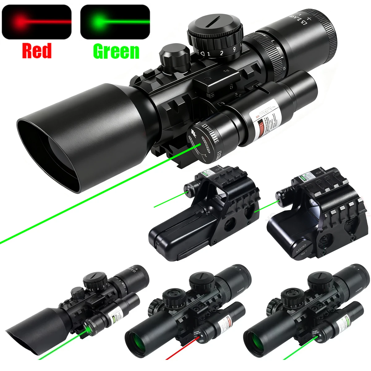 

Tactical M9 3-10x42 Red/Green Crosshair Reticle Optical Rifle Sight 3-9x26EG Hunting Scope with Laser Combo for Picatinny Rail