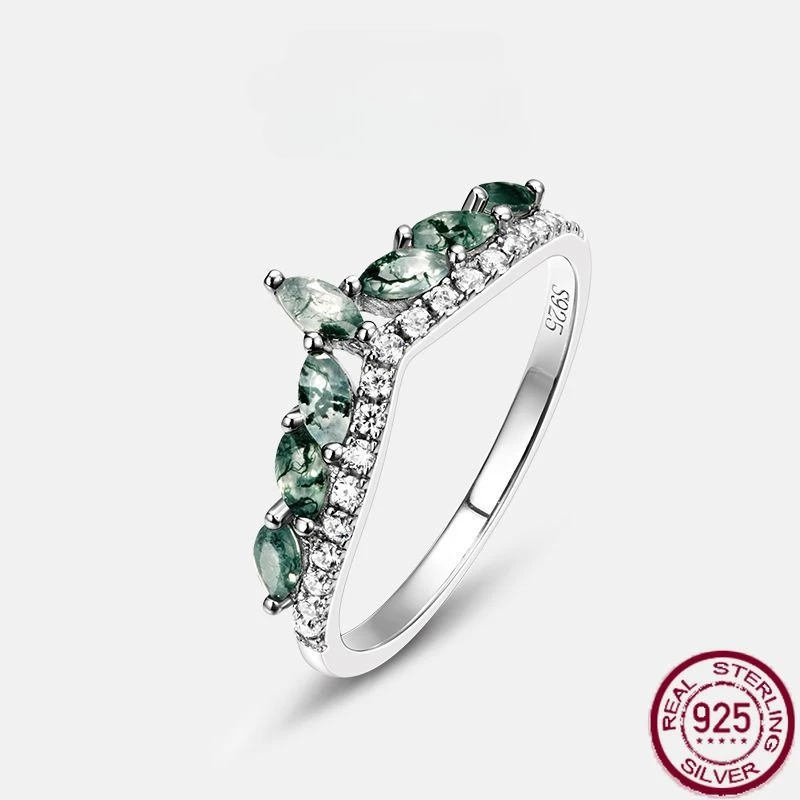 

New S925 Pure Silver Green Moss Water Grass Agate Noble Luxury Fashion European and American Style Wedding Jewelry