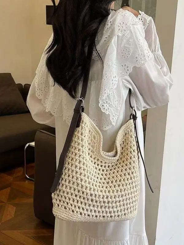 

Large Capacity Woven Straw Tote Bag Women's New Style Casual Commuter Shoulder Bag Beach Vacation Sand Beach Bag