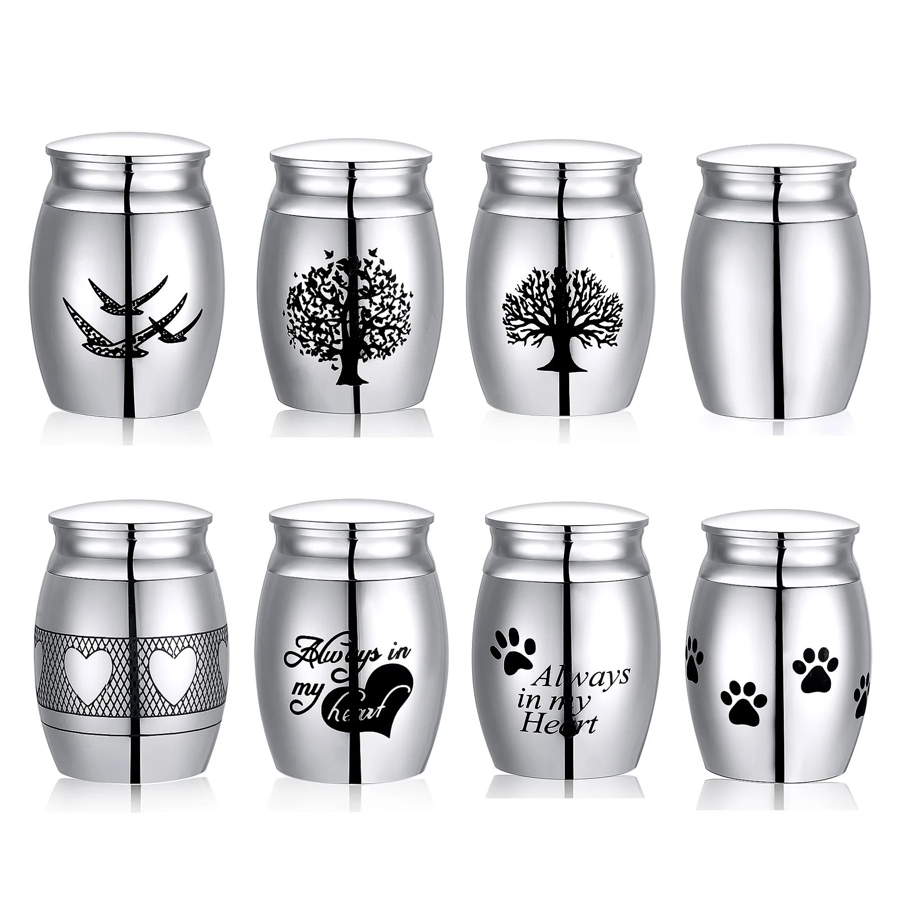 

High 25mm/40mm Decorative Memorial Keepsake Stainless Steel Cremation Urns for Human Pet Ashes -Always in My Heart