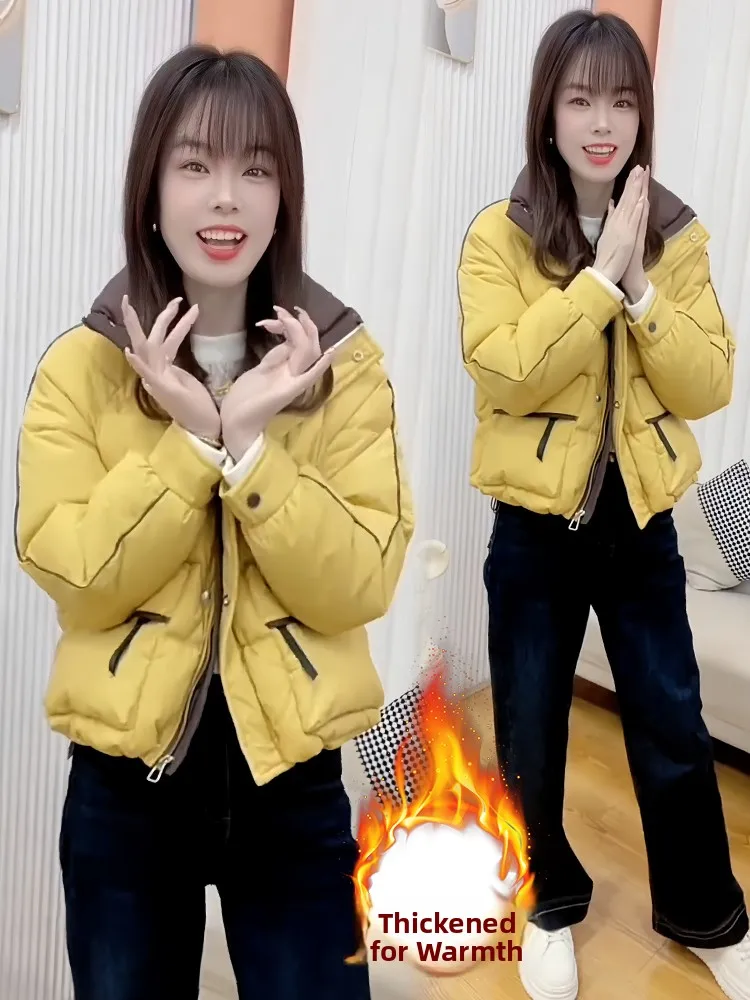 

Корейская утепленная хлопковая куртка с воротником-стойкой и флисовой подкладкой для женщин, больших размеров, зимняя, новая модная модель, стройнящее пальто для повседневной носки