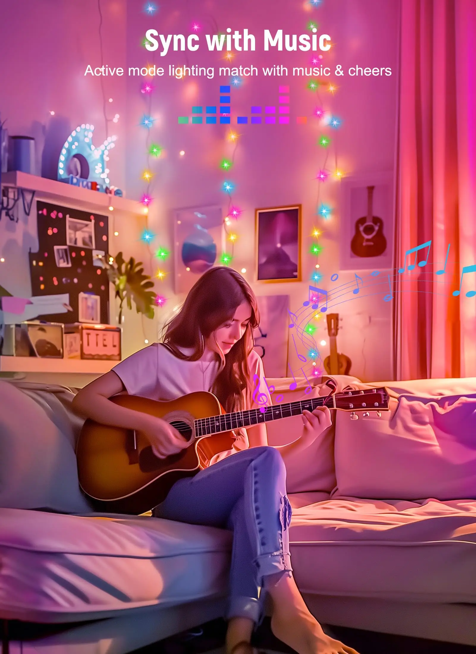 Smart USB Fairy Lights 100 LED Garland with Timer and Bluetooth App Remote String Lights for Christmas Wedding Party Decoration