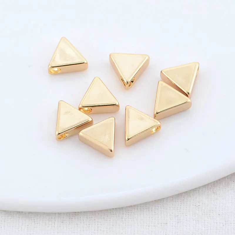 황동 삼각형 비즈 스페이서 비즈 팔찌용, 7x7MM, 14K 골드 컬러 도금, 고품질 Diy 쥬얼리 액세서리, 20 개