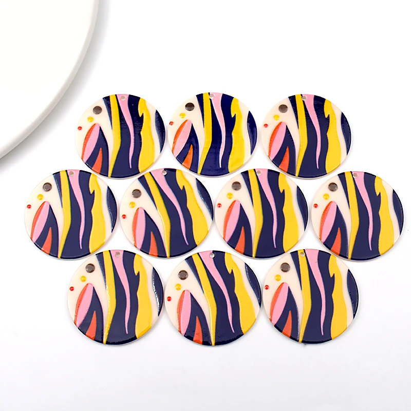 10pcs 40x40mm Abstract Graffiti Round Big Charms Pendant for Earring Necklace Keychain Acrylic Party DIY Jewelry Making Findings