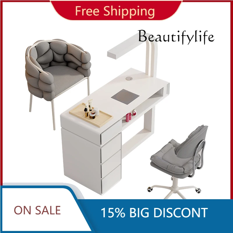 

A C Набор столов и стульев для дизайна ногтей Специальный одинарный и двойной многофункциональный легкий роскошный стол для дизайна ногтей в кремовом стиле