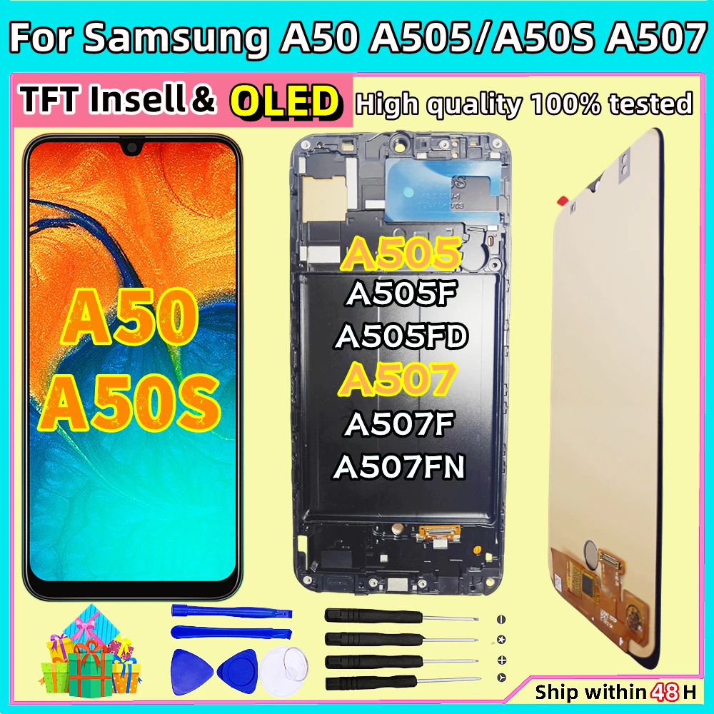 

OLED For Samsung Galaxy A50 A505 A505F SM-A505FN/DS A505F/DS LCD Display Touch Screen Digitizer Assembly For Samsung A50S A507F