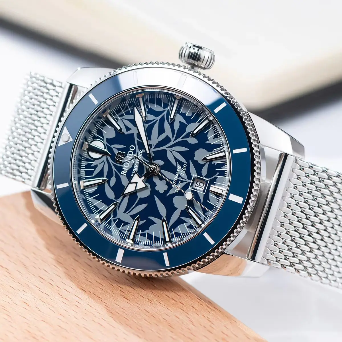 OBLVLO Men Automatic Watch 46mm Mechanical Wristwatch Diver 100m Waterproof Sapphire Mirror Luminous Aluminum Bezel