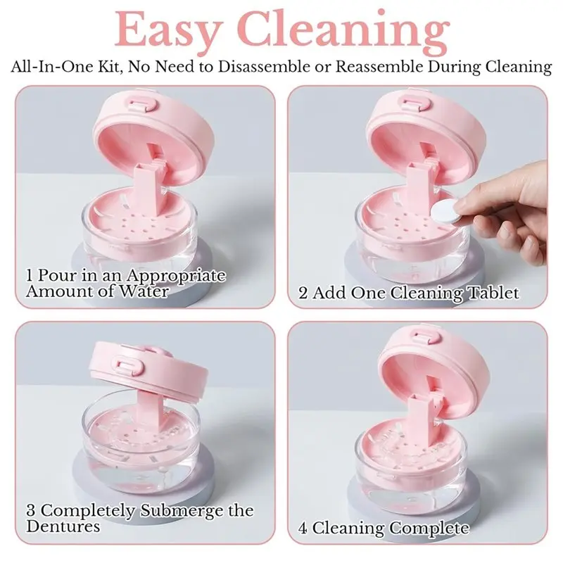 AA20-Large Capacity Denture Bath Case With Mirror, Cleaning Brush, And Removal Tool For Braces Patients User