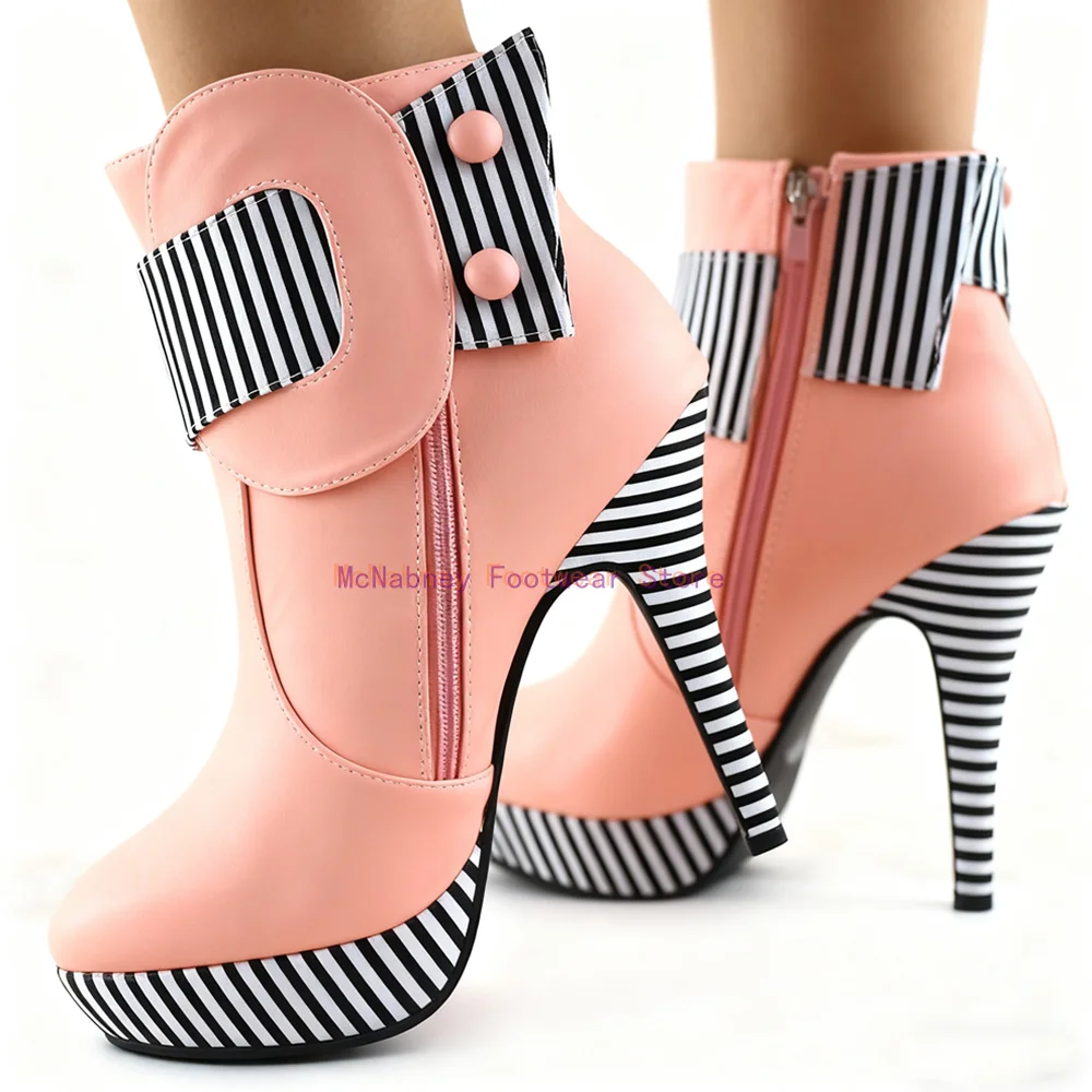 

Розовые ботинки на высоком каблуке, ботильоны в тон в стиле ретро, украшенные пуговицами, женская обувь на шпильке, водонепроницаемая платформа