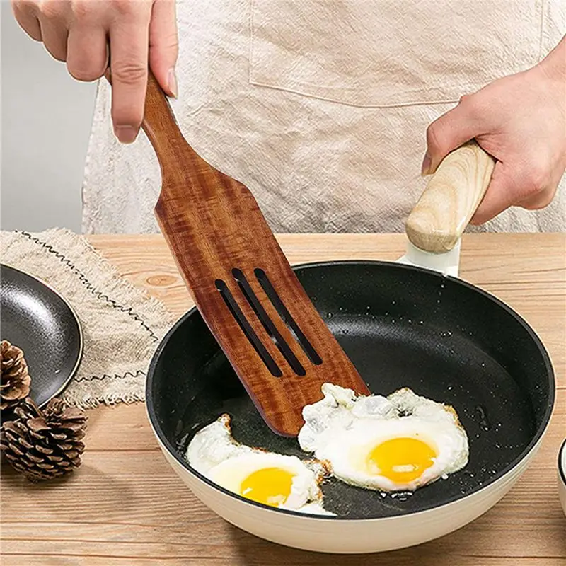 AT19-18 Pcs Wooden Spurtle Set, Teak Spurtle Set Heat Resistant Wooden Spatula Cooking Utensils Set Non-Stick Wooden Spoons