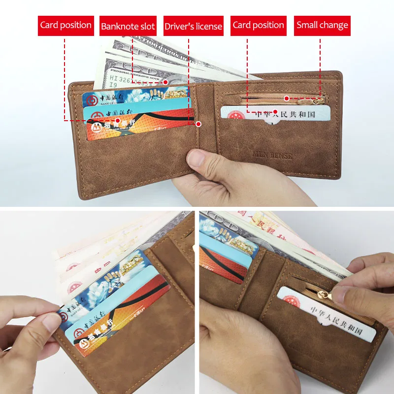 New Fashion Retro Men PU Leather Wallets Small Money Purses Design Dollar Price Top Men Thin Wallet With Coin Bag