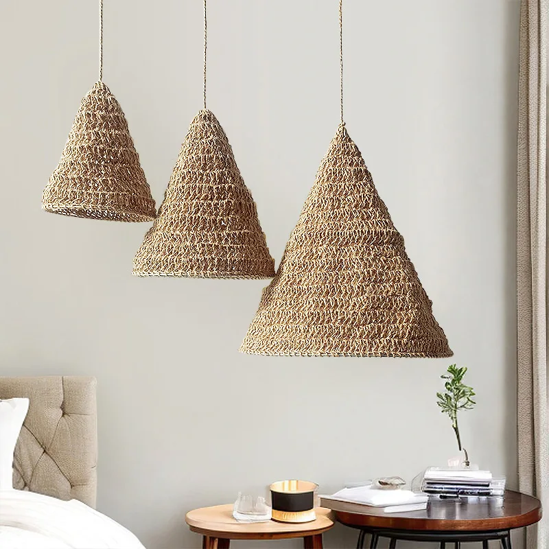 Bohemian Style Handmade Weave Jute Rope Lampshade Hanging Pendant Light Shade for Home Restaurant Decorative Cover