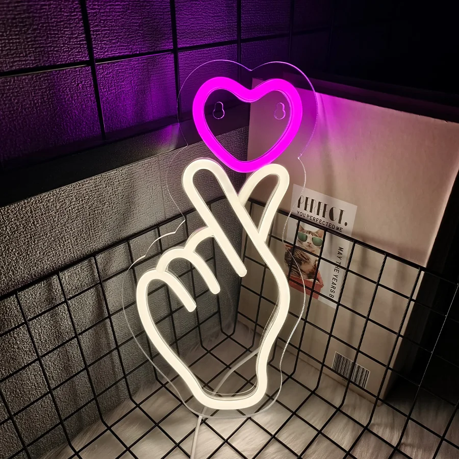 Hand-To-Hand Neon Sign, Led Pink Love Icon Usb Powered Switch, Used For Bedroom, Club, Wedding, Birthday Background Decor.
