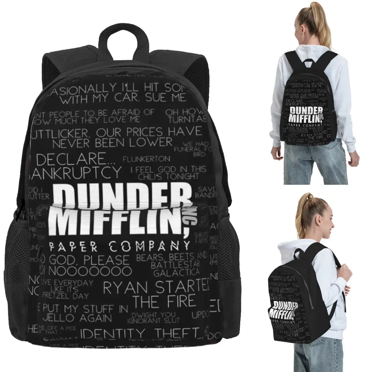 The Office Quotes Dunder Mifflin Paper Company Inc. Rucksack, Tagesrucksack, Kinder-Büchertasche, Schultasche, Umhängetaschen für Männer und Frauen
