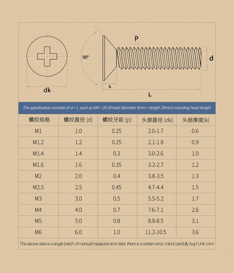 10-500Pc M1 M1.2 M1.4 M1.6 M2 M2.5-M6 Mini Micro Small Black Nickel-plated Screw Cross Phillips Flat Countersunk Head Screw Bolt