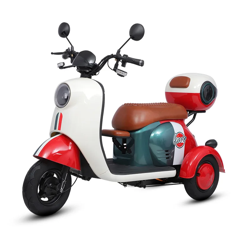 60V 1000W Parents Child Mobility Scooter for Travel Women Electric Tricycle with 3 Seats Red Blue Orange Green with Basket