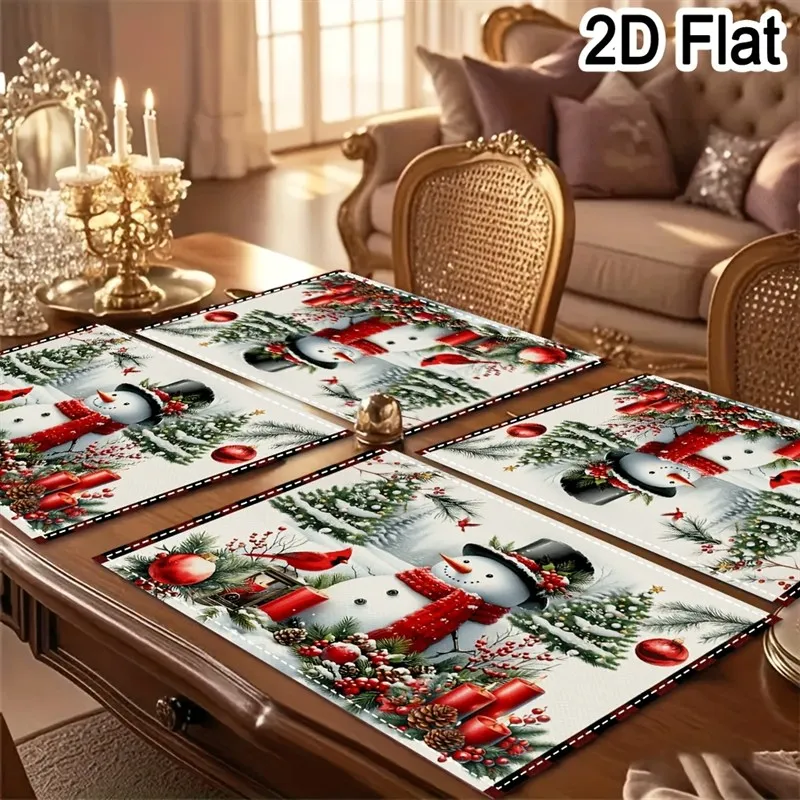 VIKAMA Christmas Linen Placemats, Pink Christmas Tree Lights, Machine Washable Heat Resistant, Holiday Dinner