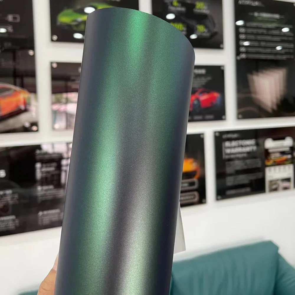 Ultral Matte Metal Flake Vinyl Carbon Fiber Wire Cast Vinyl Wrap Diamond Aurora Green