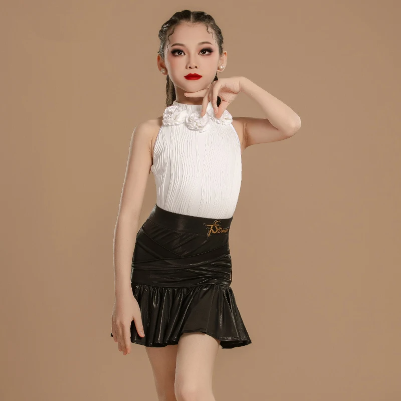 Nouveaux Costumes fendus pour enfants, Costumes de concours de danse latine pour filles, robes de danse de salon pour enfants, vêtements d'entraînement sur scène SL12343