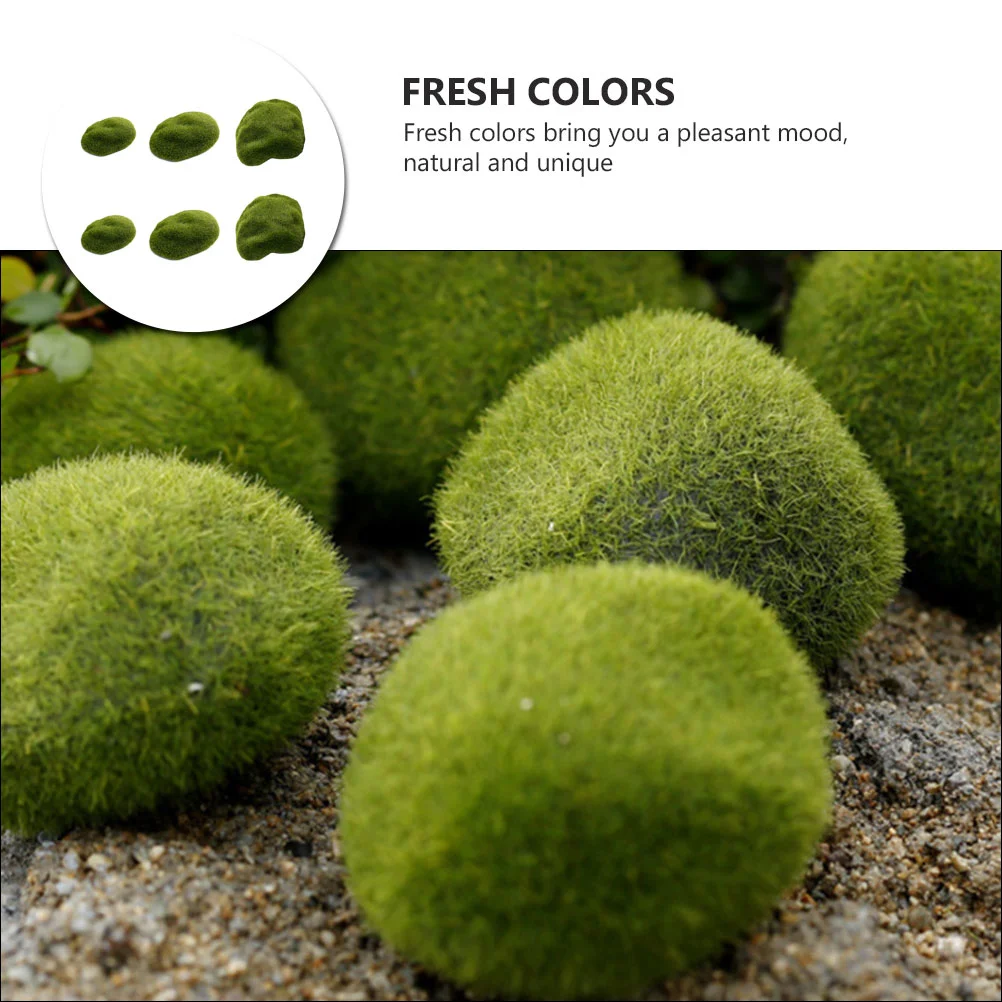 

6 Pcs Artificial Fake Moss Stone Adornment for Terrarium Lawn Garden Chemical Fiber Flocking Balls Light Weight Eco Friendly