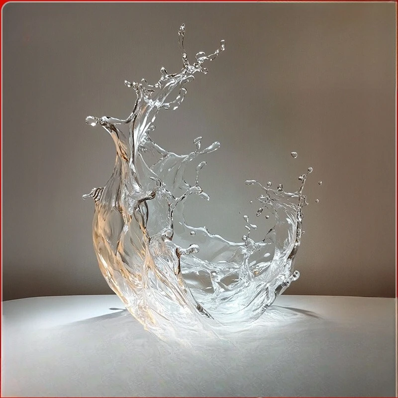 

Transparent crystal wave ornament Sales office Floor-to-ceiling sculpture installation in hotel lobby Art jewelry