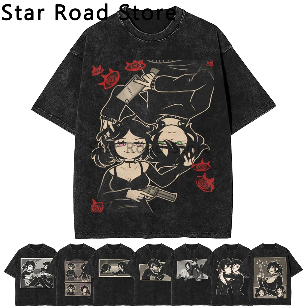 Ashley and Andrew Washed T Shirt Streetwear T-Shirt The Coffin of Andy and Leyley Modern Tee Shirt for Men Retro Style Clothing