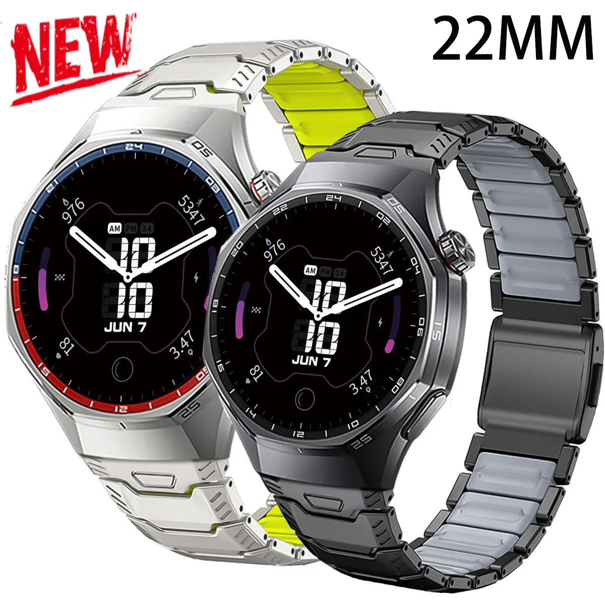 22mm Titanium Rubber Strap for Amazfit Cheetah Round/Pro/Balance 3/2 Metal Band for Garmin Watch Forerunner 265/255/570 Venu 4/3