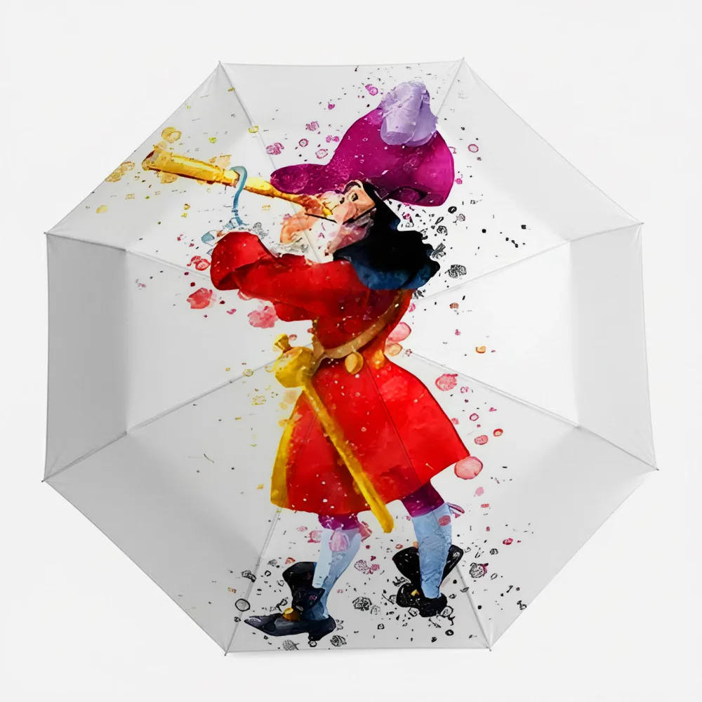 

Автоматический складной зонт Disney Peter Pan Captain Hook с акварельным принтом, ветрозащитный, водонепроницаемый, дорожный зонт для детей