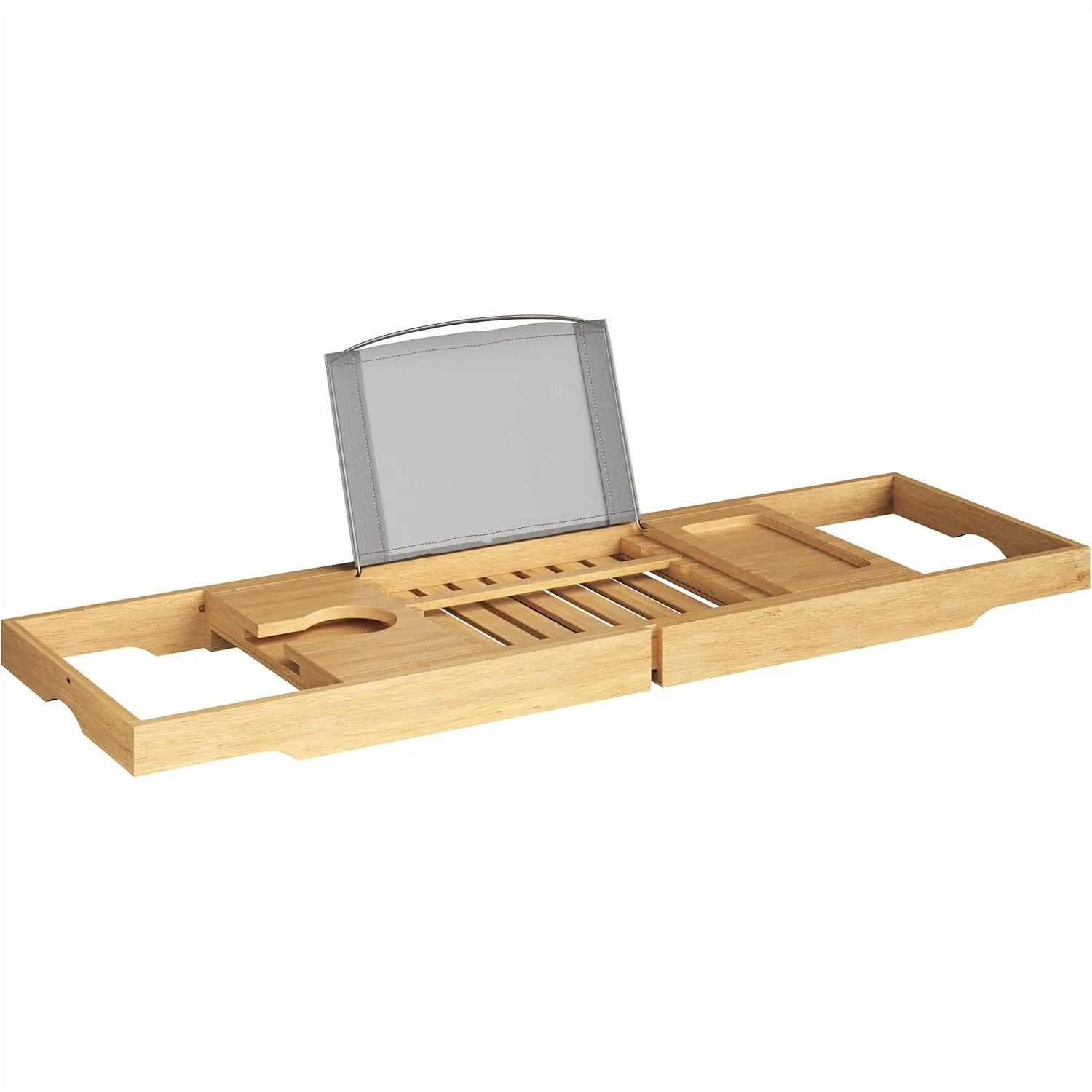 

Bamboo Bathtub Caddy Tray with Extending Sides, Adjustable for Any Tub, Hot Tub or Jacuzzi