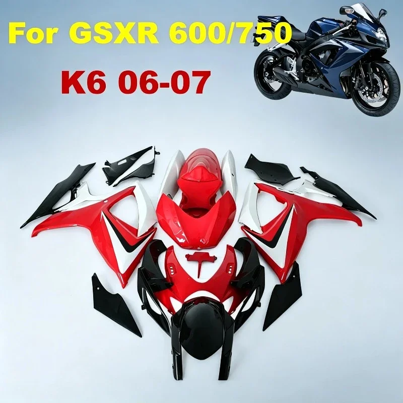 For Suzuki GSXR600 2006 2007 GSX-R750 06 07 K6 GSXR750 600 Aftermarket  ABS Fairing Kit Best Fairings Kit Red White