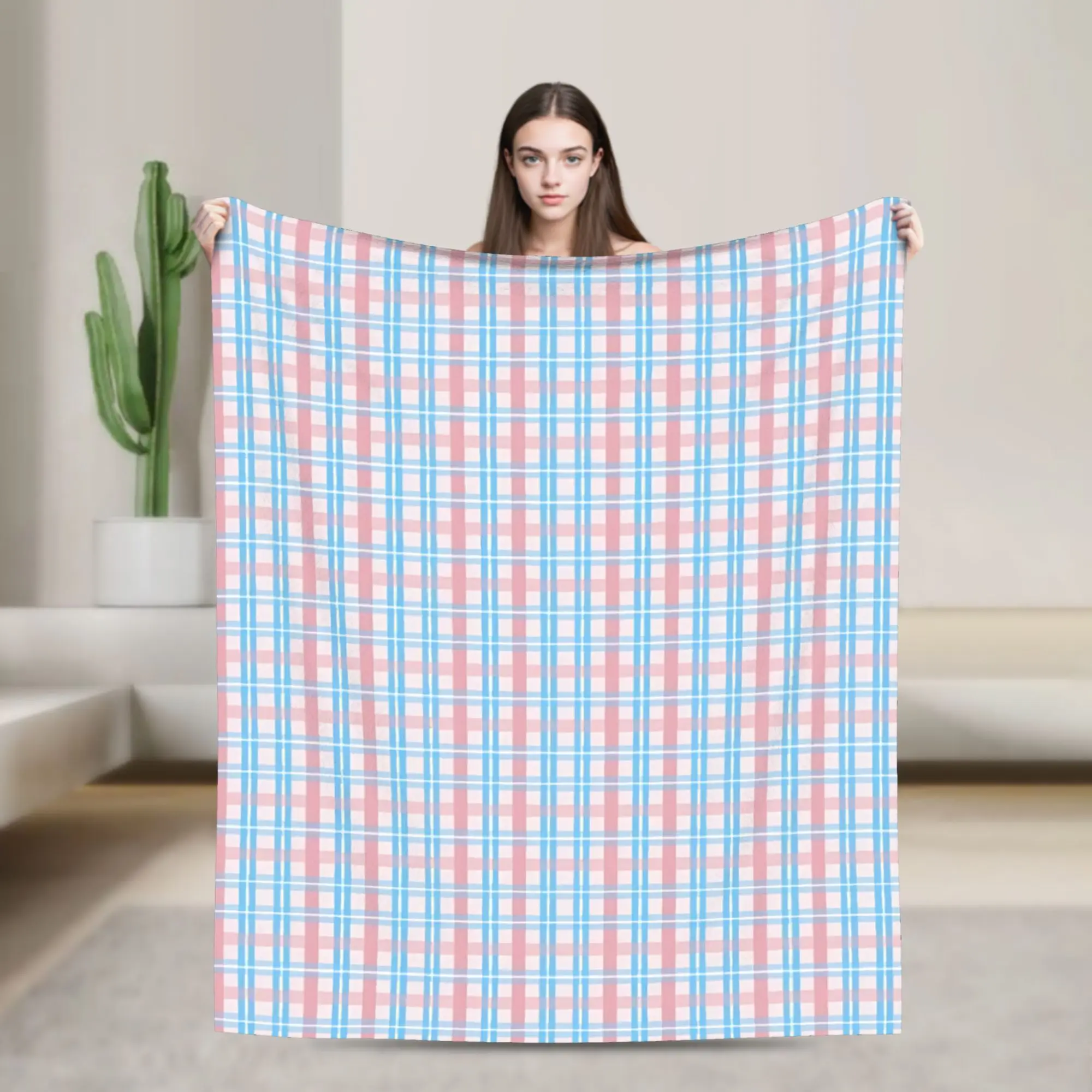 Trans Pride Tartan  Flannel Throw Blankets  Blankets for Home Couch Lightweight Bed Rug,
