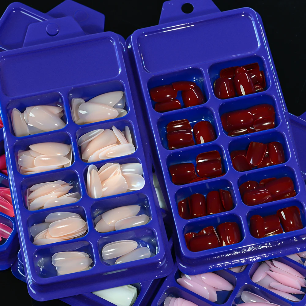 120Pcs Wine Red Short Almond False Nails Tips Full Cover Korean Press On Nail Oval Fake Fingertips for Nail Art Extension Tips *