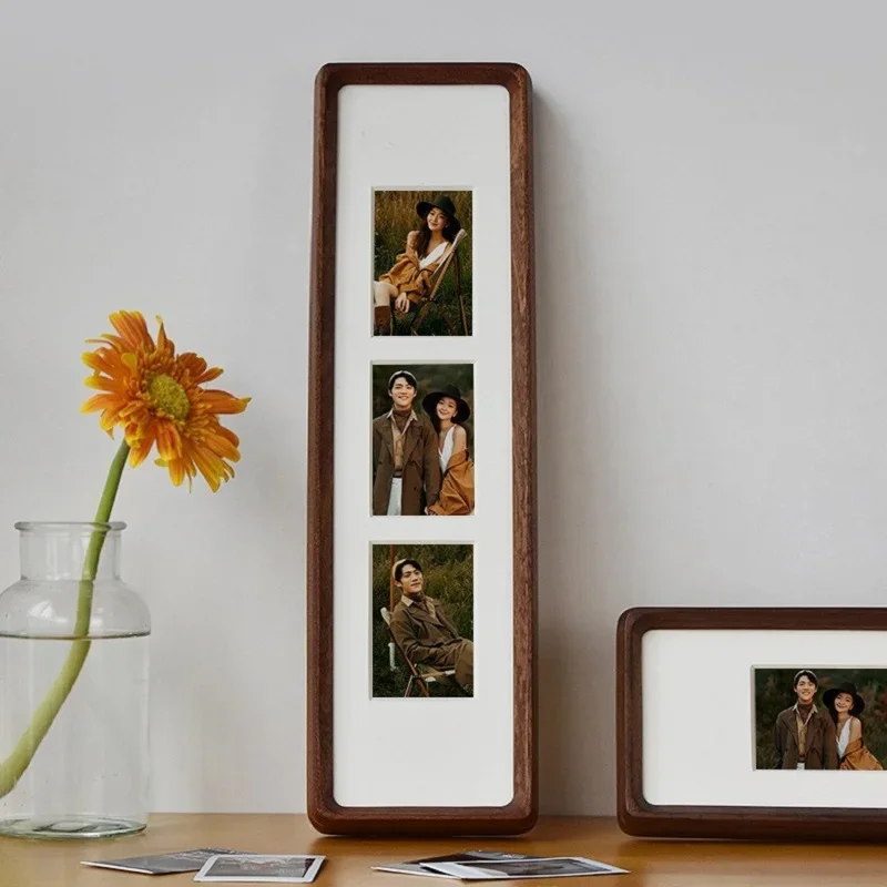 Solid Wood Photo Frame - Creative Long Rectangle Rounded Corner Multi-Photo Display Stand for Wedding and Couples Home Decor
