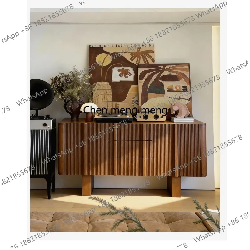

Medieval wabi sabi North American red oak design bucket cabinet living room wall storage side cabinet